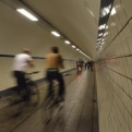 Cyclists in the pedestrian tunnel on our way back to Bertha