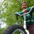 Kiri getting to know her transport for the day - one of the park's white bikes