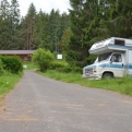 Bertha parked up at steep campsite after a small off-road adventure