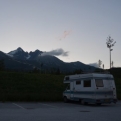 Bertha parked up at the foot of the mountains, in the shadow of Lomnický štít